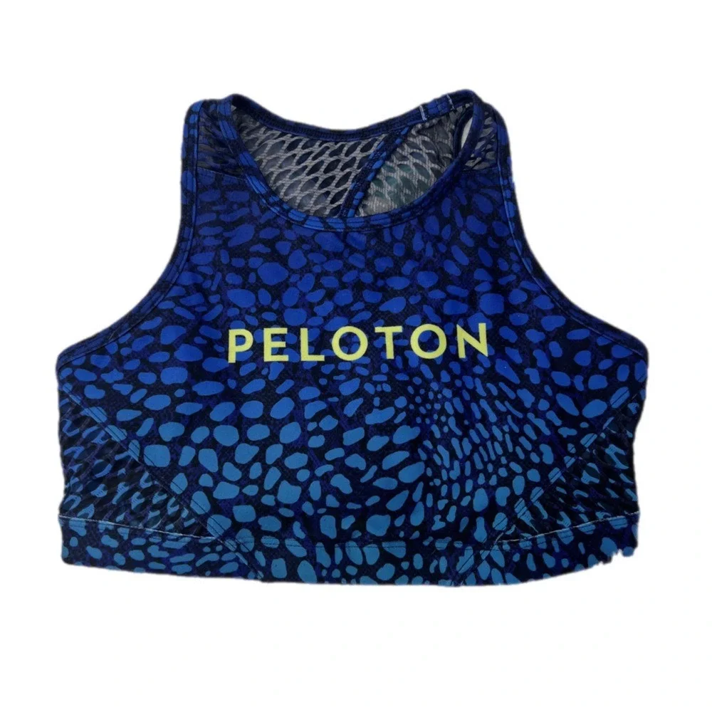 PELOTON wild‎ kite high neck sports bike bra Blue Black Butterfly Size Small